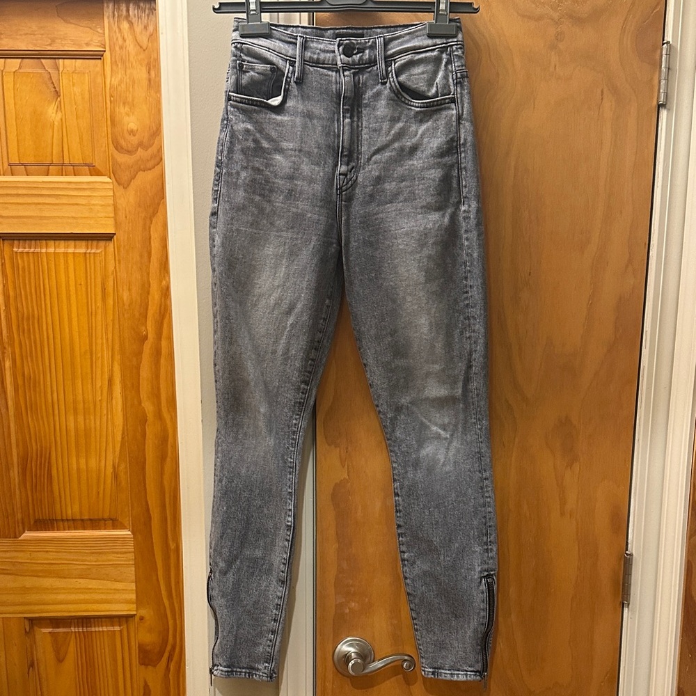 MOTHER High Rise Women Jeans - Gray, Zipper Hems